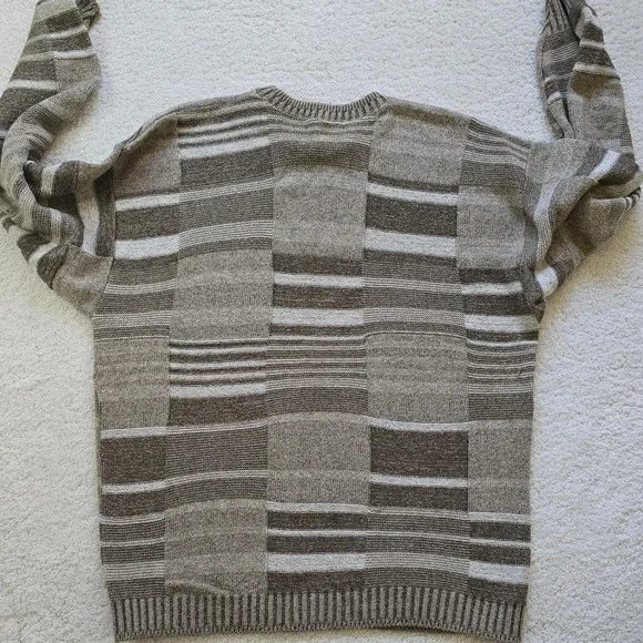 Vintage Bill Blass Men's Patchwork Stripe Sweater Size L Made in USA Brown‎ Tan - Picture 6 of 6